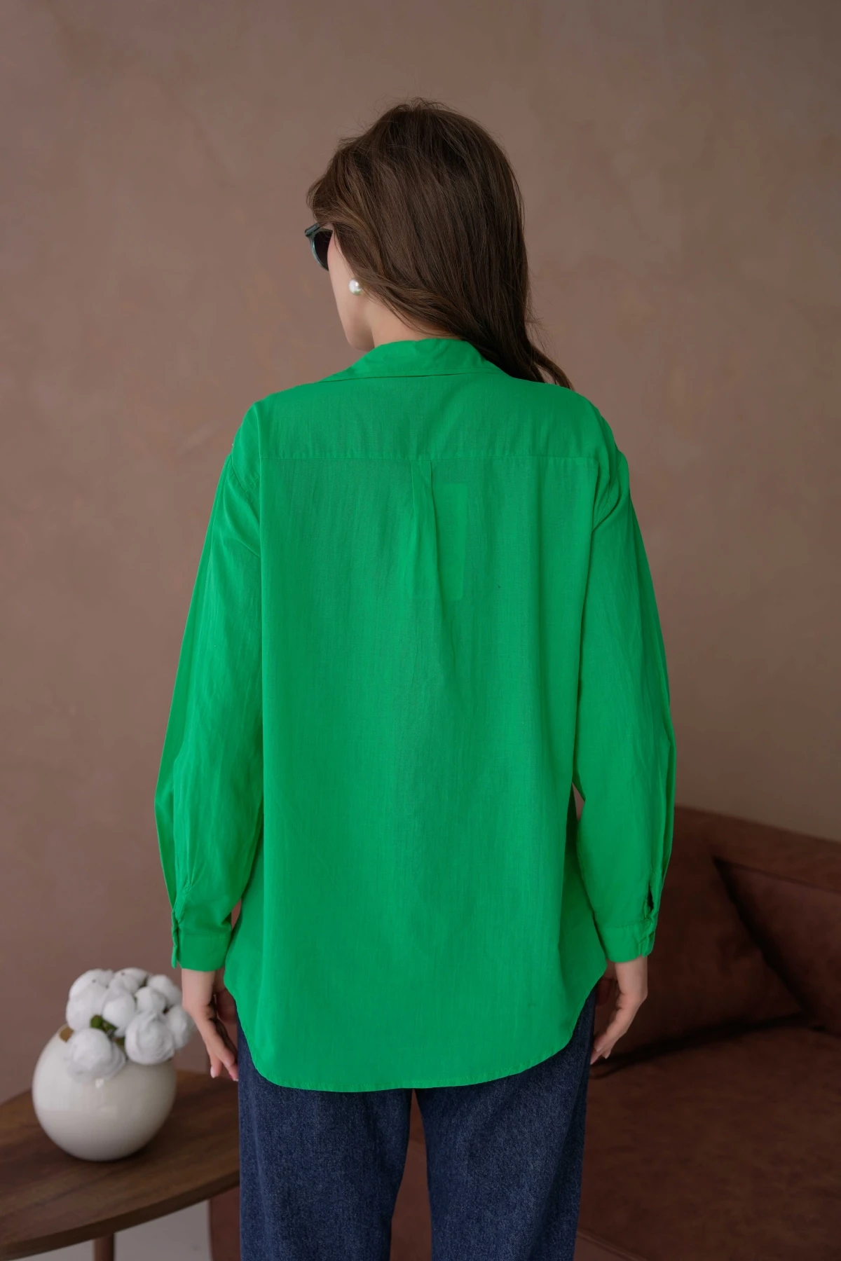 Gömlek Yaka Taş İşlemeli Nakış Detay Dokuma Gömlek