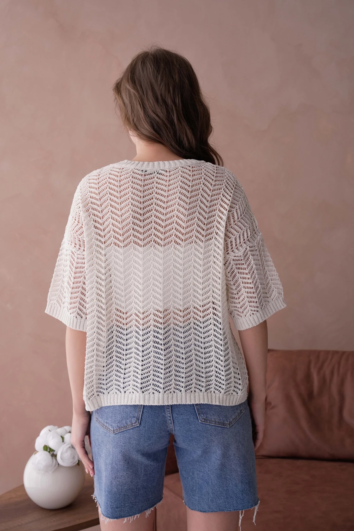 Bisiklet Yaka Aplikeli Ajurlu Salaş Triko Bluz