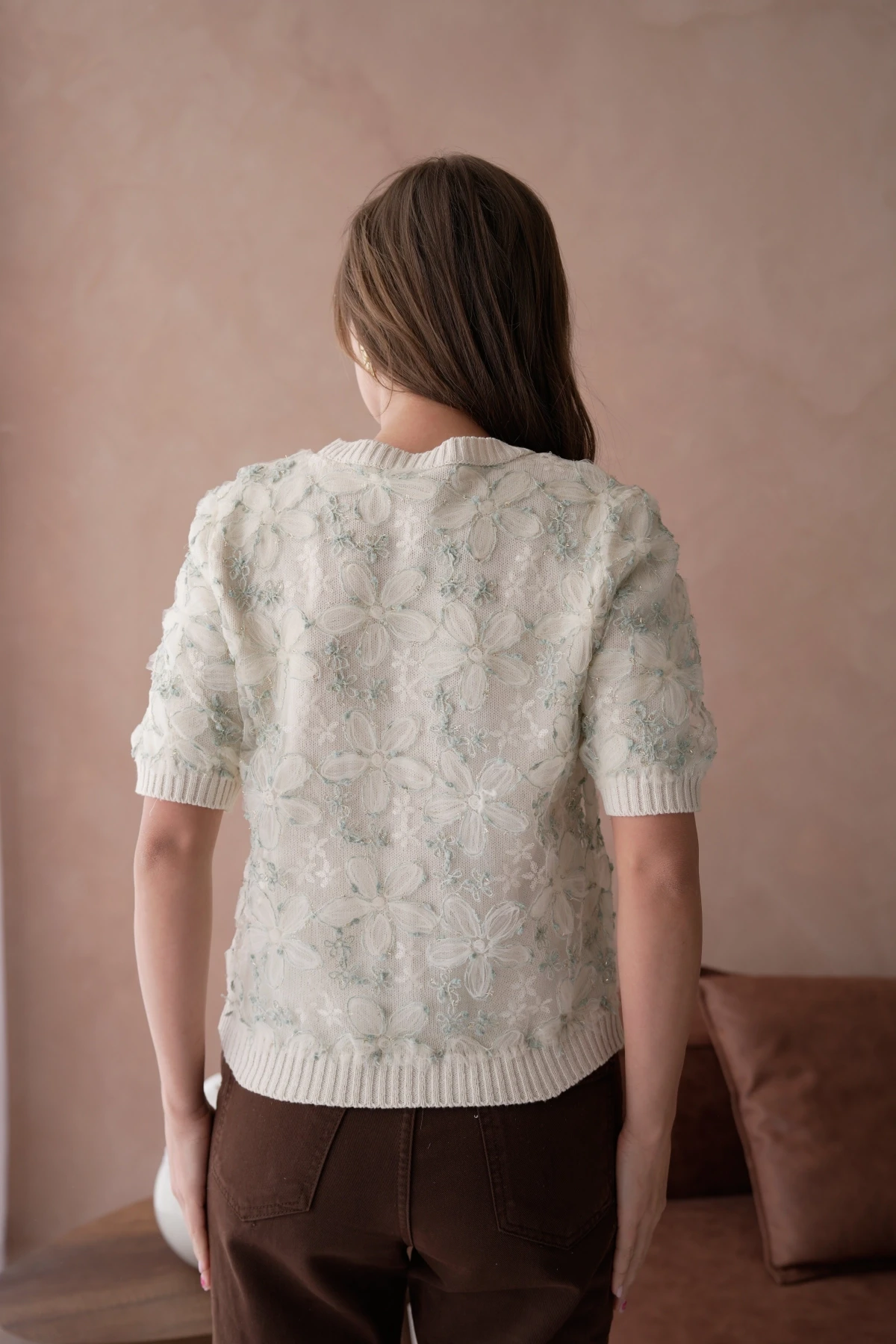 Bisiklet Yaka Tül Detaylı Triko Kazak