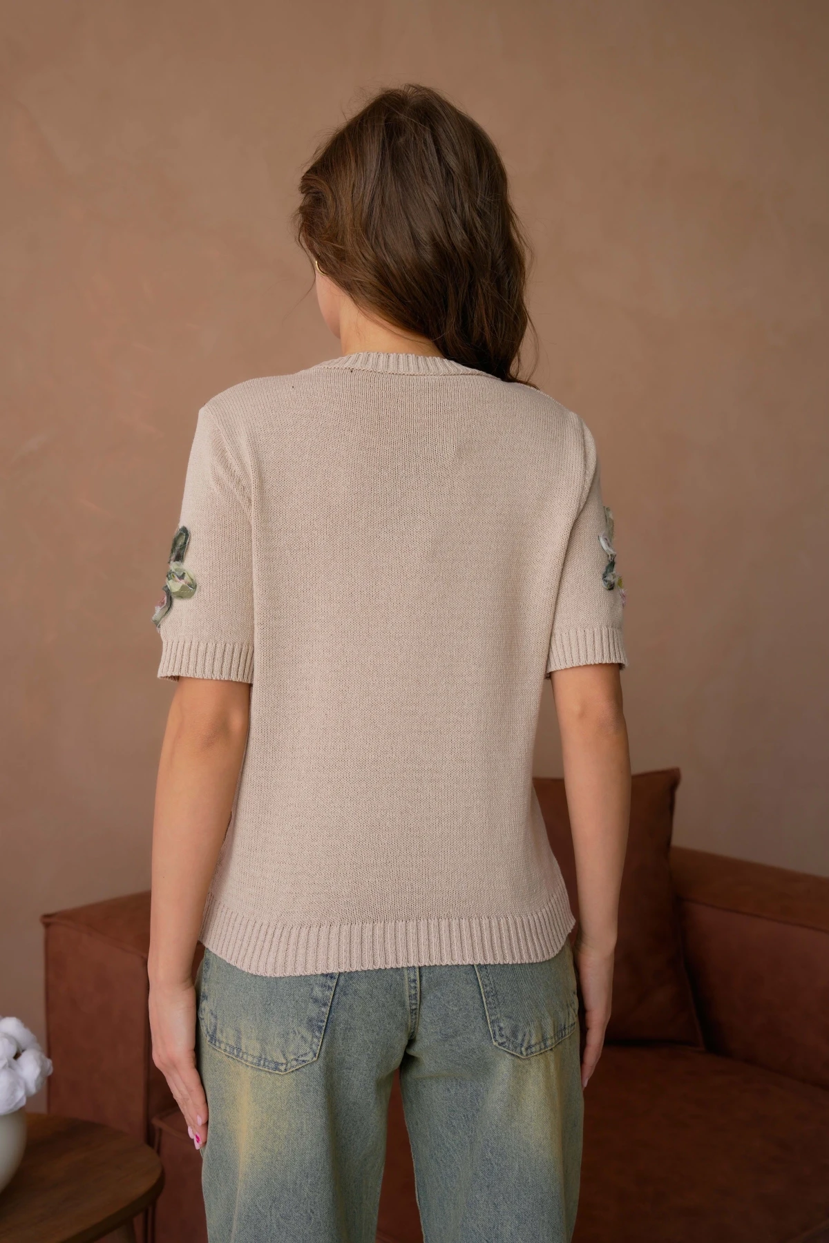 Bisiklet Yaka  Aplikeli Triko Kazak