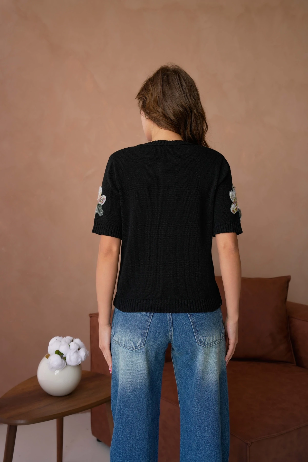 Bisiklet Yaka  Aplikeli Triko Kazak