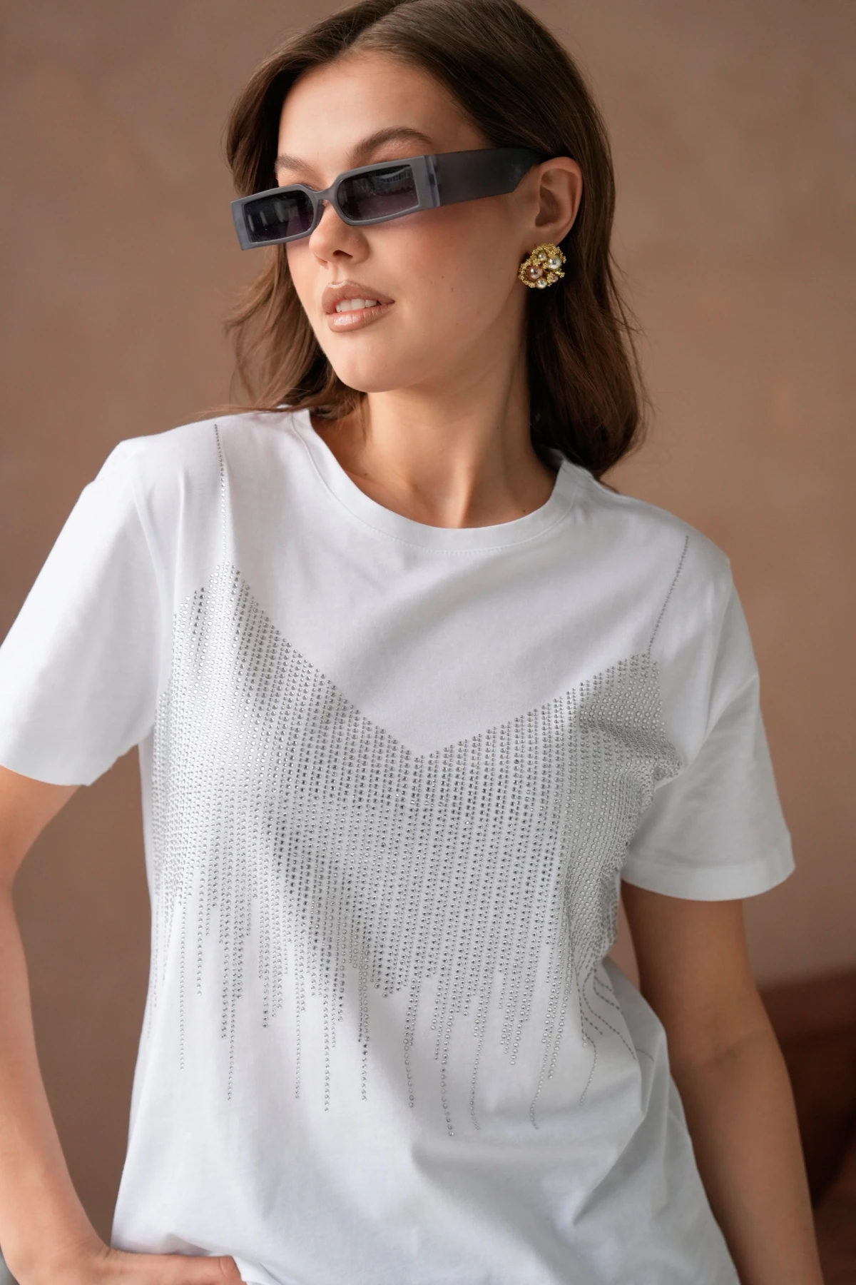 Taş İşlemeli Basic T-Shirt