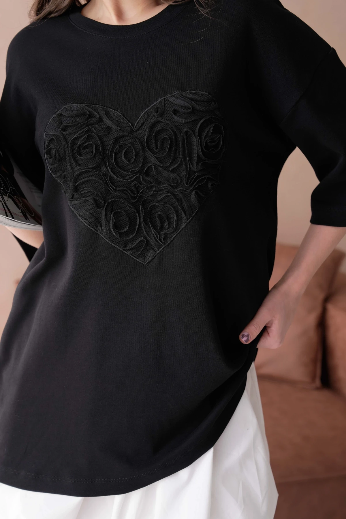 Tül Detaylı Salaş T-Shirt