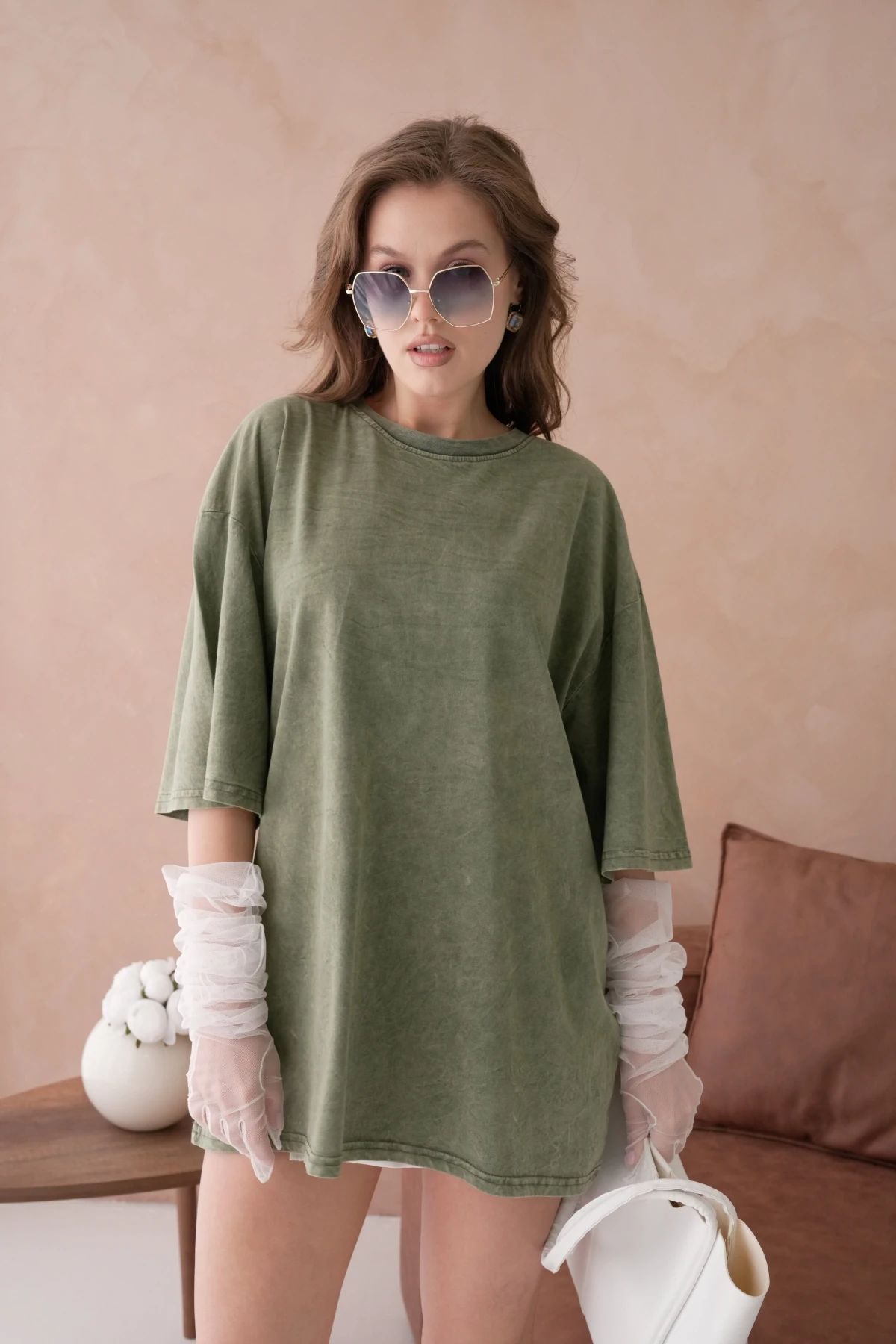 Taş İşlemeli Salaş Basic T-Shirt