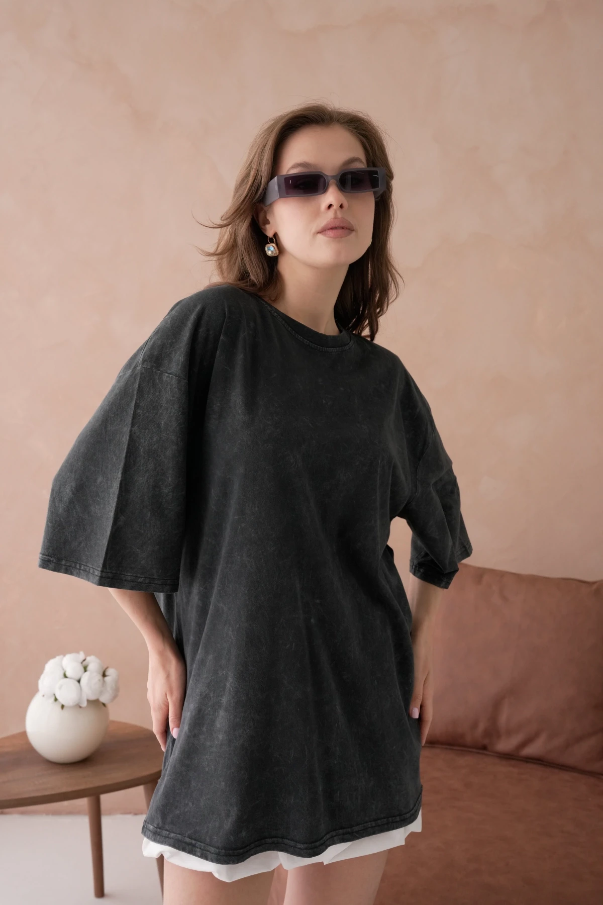 Taş İşlemeli Salaş Basic T-Shirt