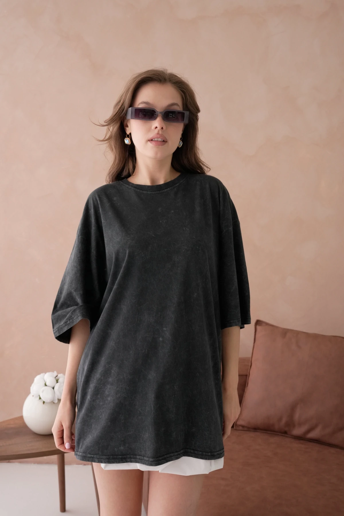 Taş İşlemeli Salaş Basic T-Shirt