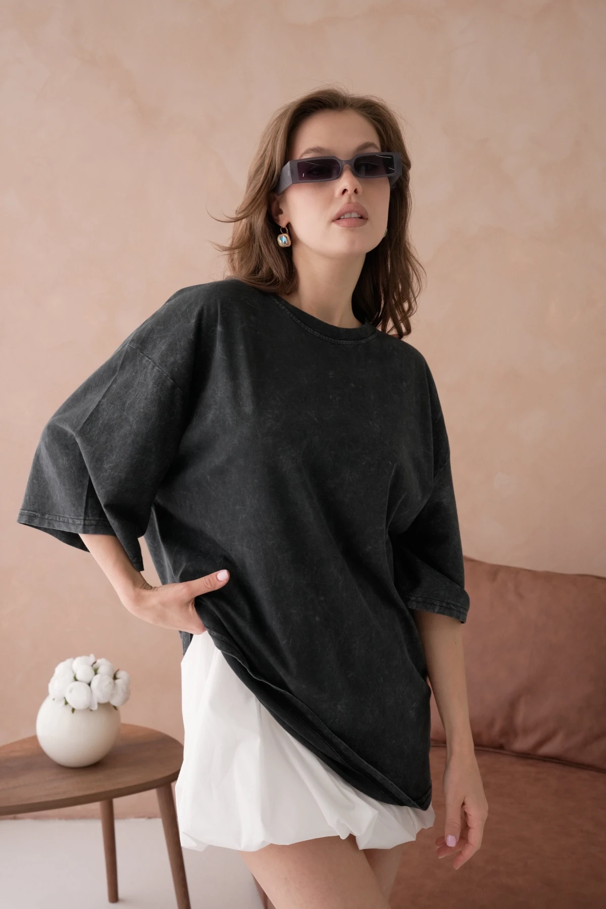 Taş İşlemeli Salaş Basic T-Shirt