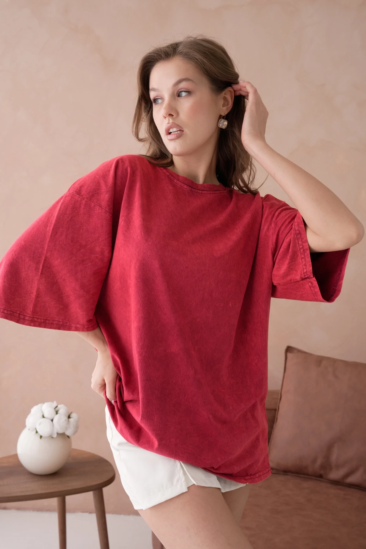 Taş İşlemeli Salaş Basic T-Shirt