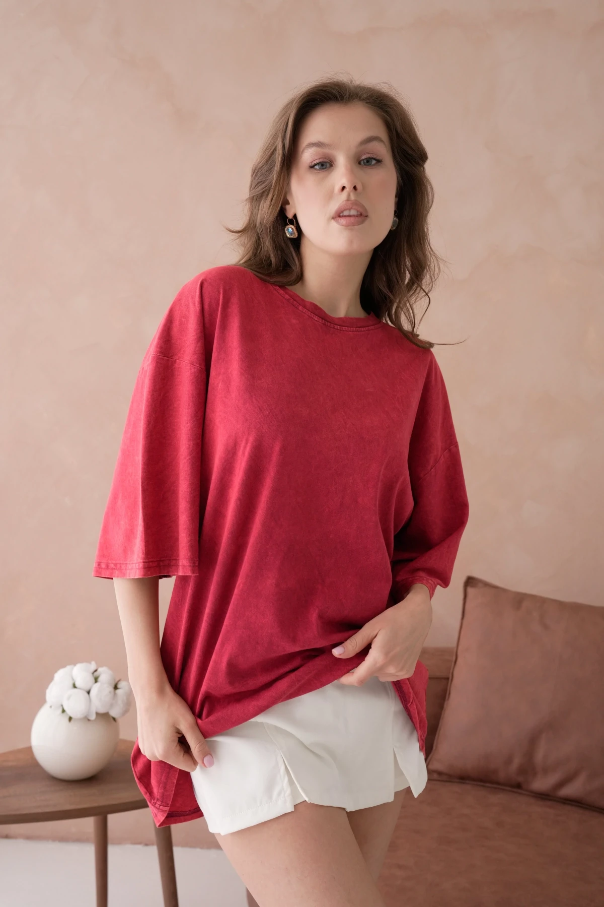 Taş İşlemeli Salaş Basic T-Shirt