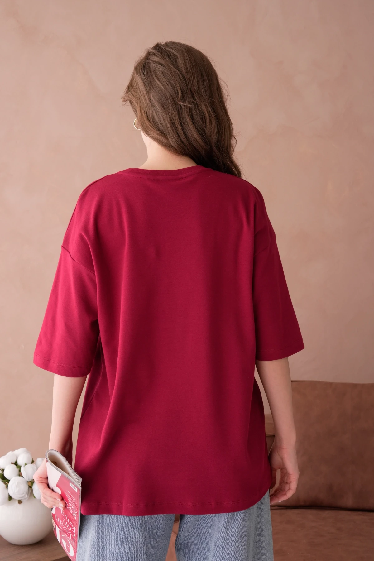 Bisiklet Yaka Aplikeli Salaş Basic T-Shirt