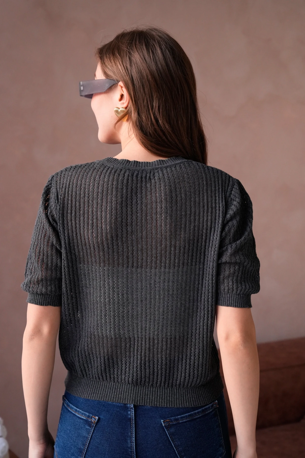 Kadın Bisiklet Yaka Çiçek Detaylı Triko Kazak