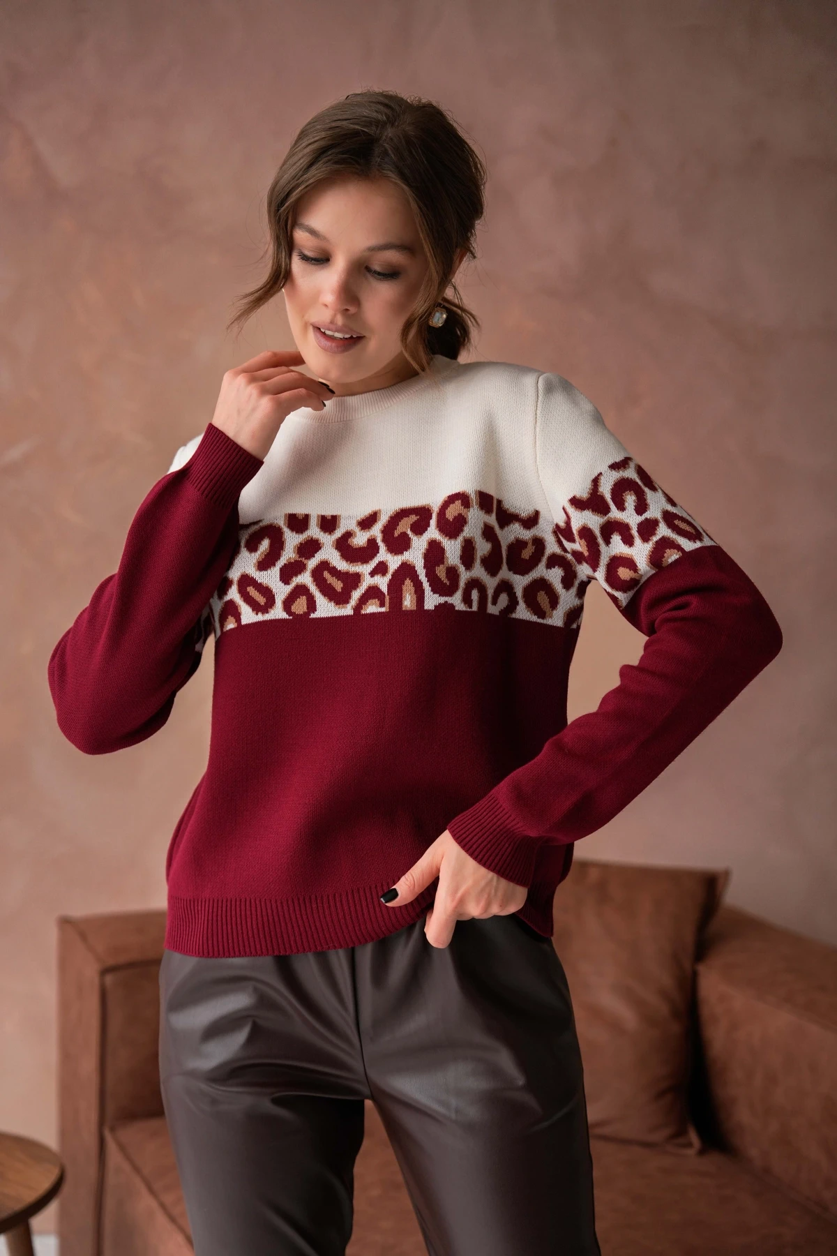 Kadın Bisiklet Yaka Desenli Triko Kazak