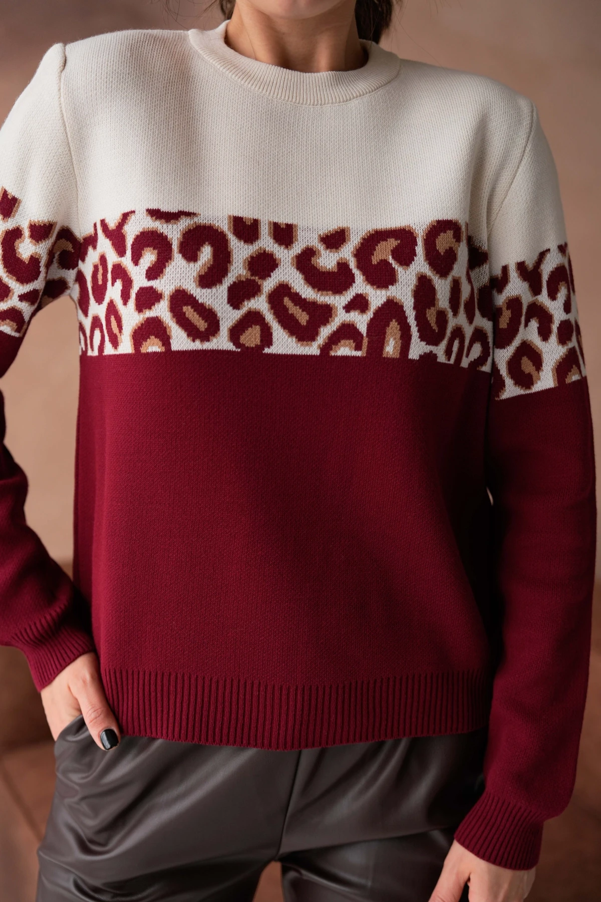 Kadın Bisiklet Yaka Desenli Triko Kazak