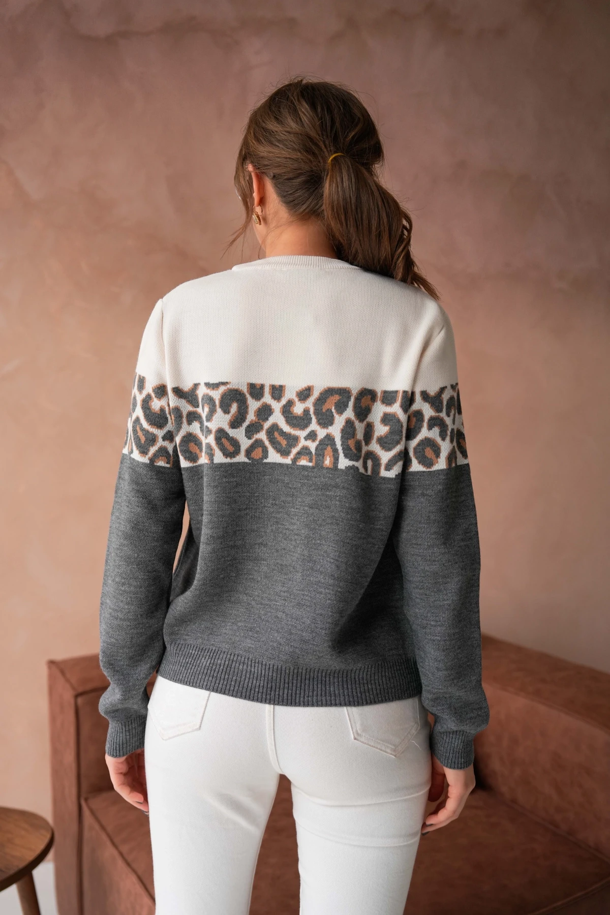 Kadın Bisiklet Yaka Desenli Triko Kazak