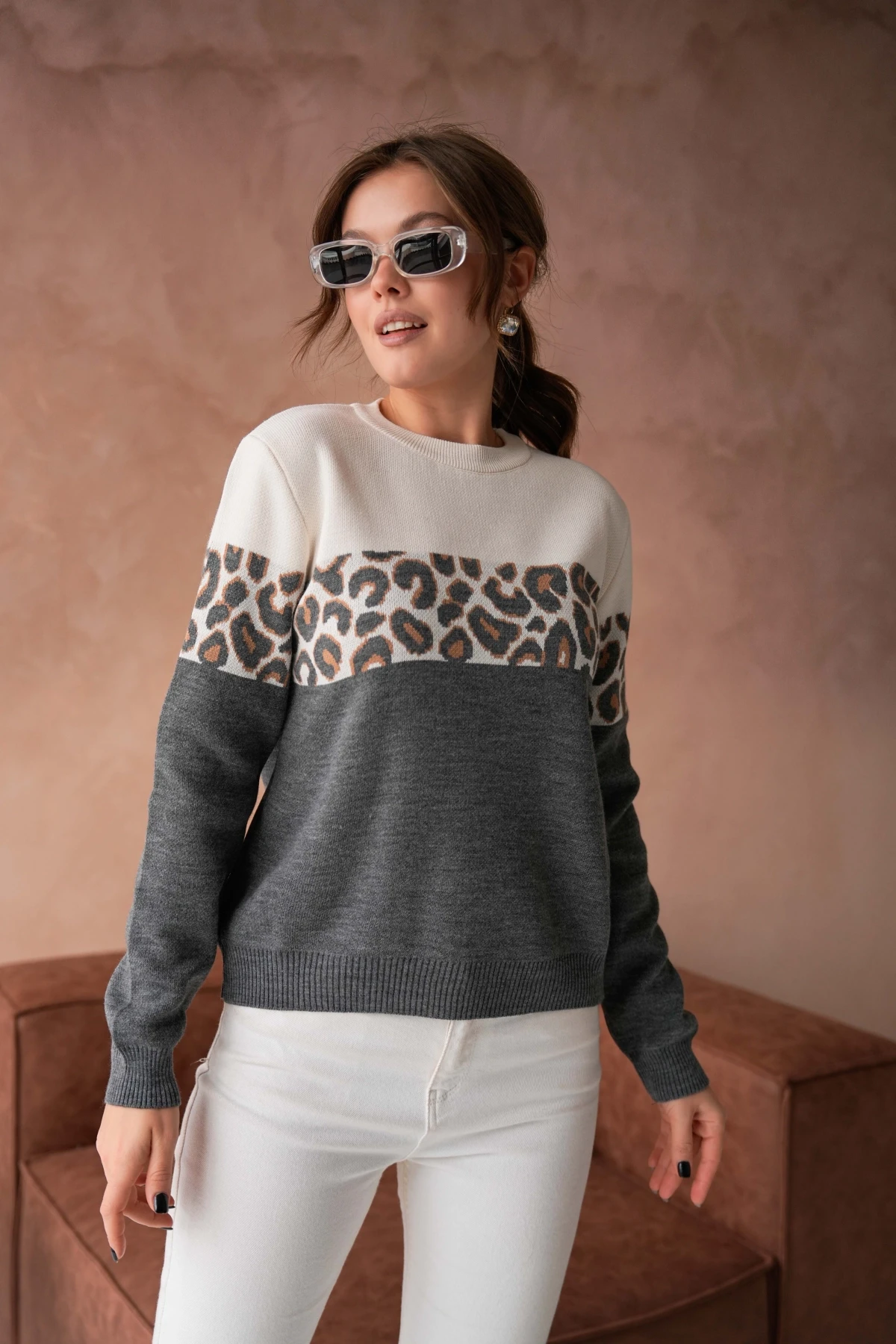 Kadın Bisiklet Yaka Desenli Triko Kazak