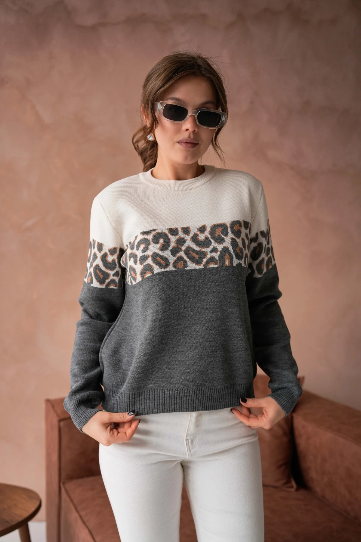 Kadın Bisiklet Yaka Desenli Triko Kazak