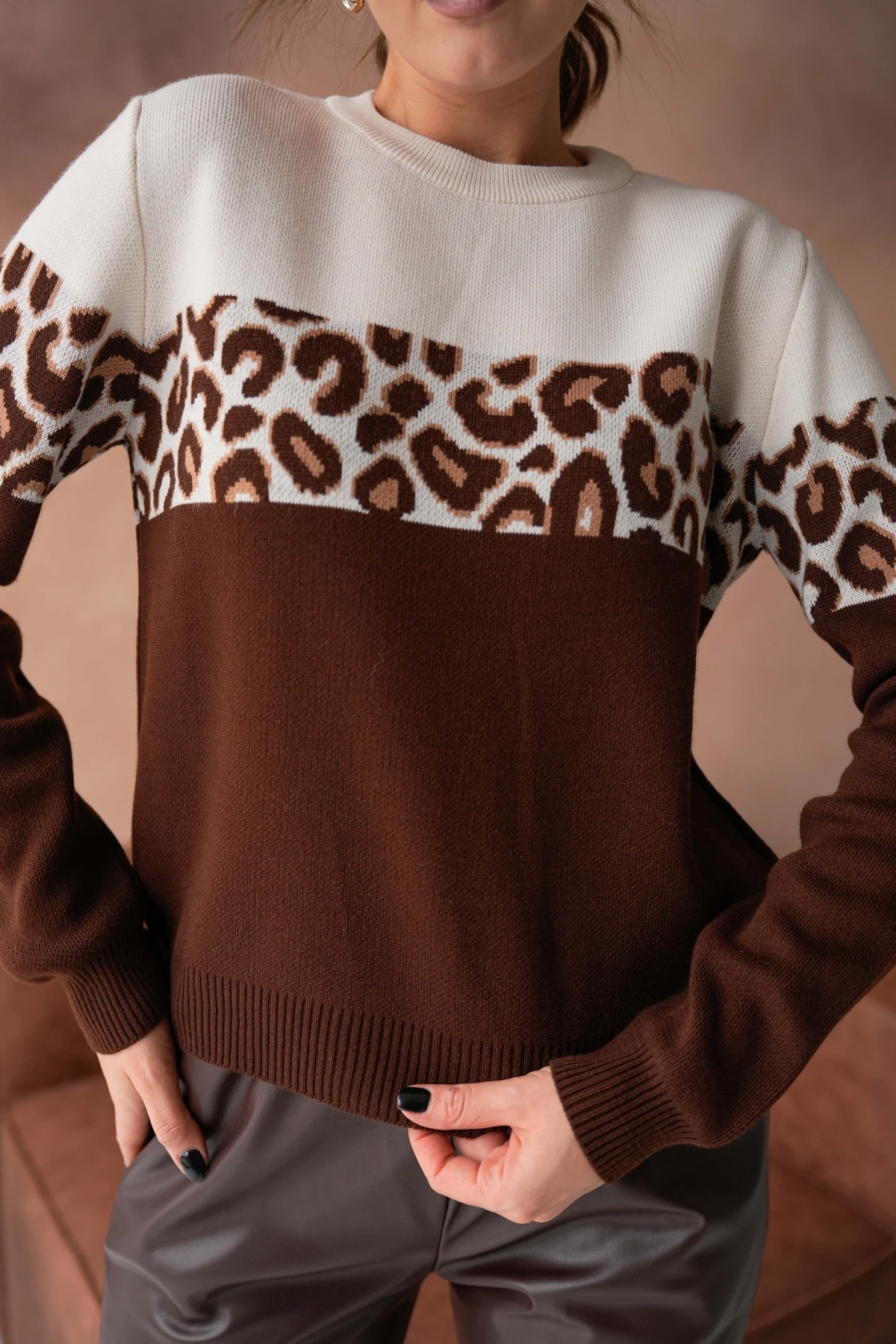 Kadın Bisiklet Yaka Desenli Triko Kazak