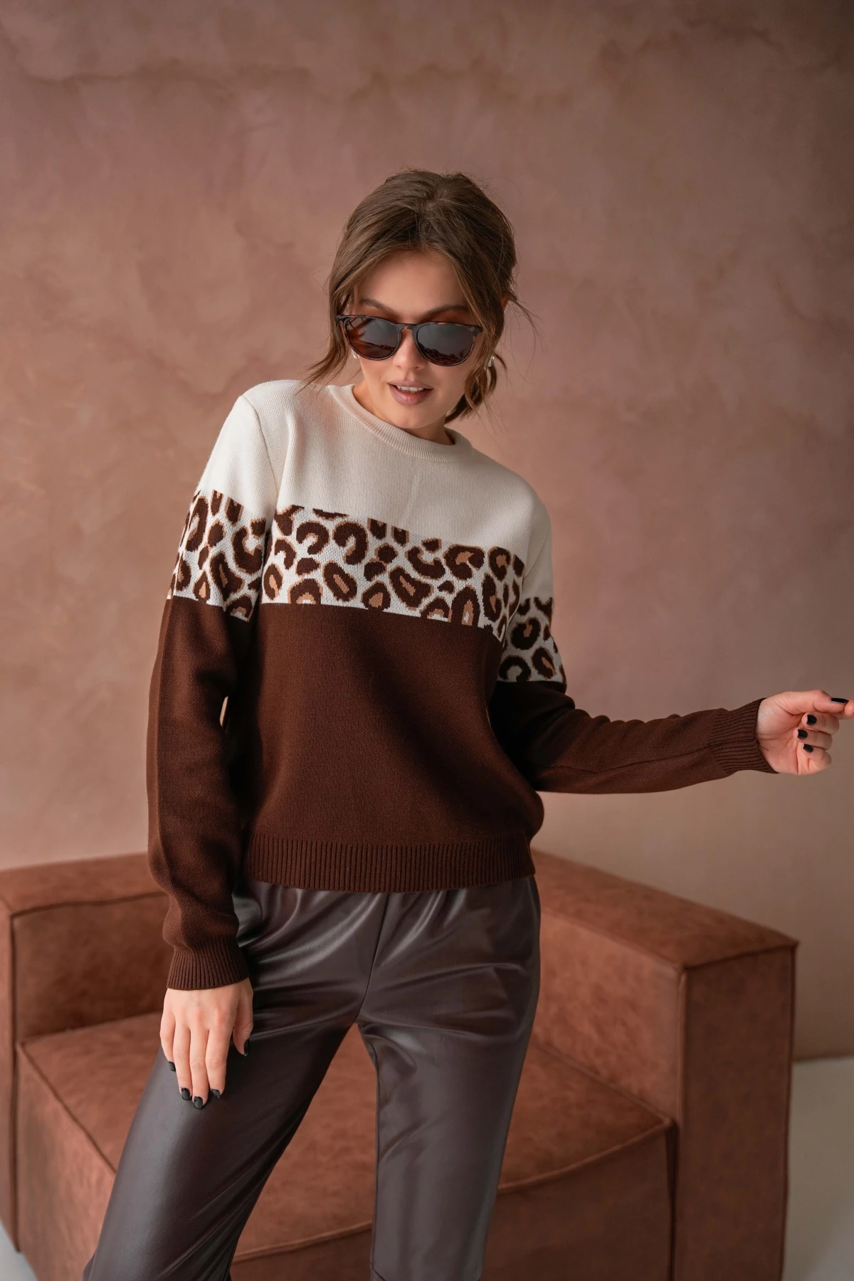 Kadın Bisiklet Yaka Desenli Triko Kazak