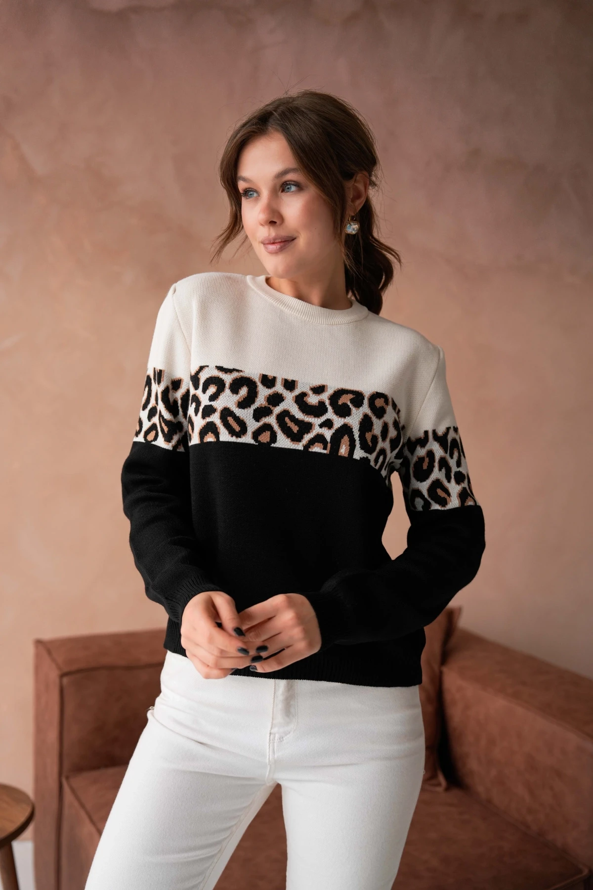 Kadın Bisiklet Yaka Desenli Triko Kazak