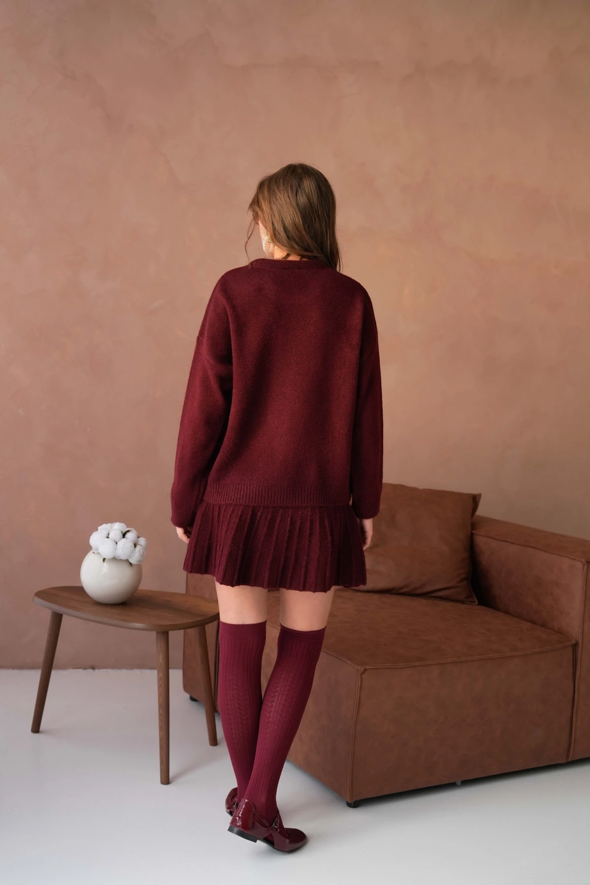 Kadın Bisiklet Yaka Etekli İkili Triko Takım