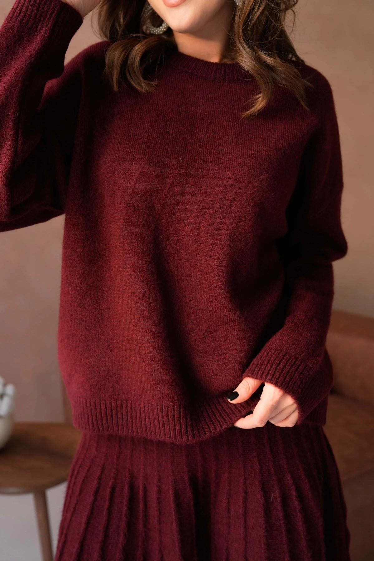 Kadın Bisiklet Yaka Etekli İkili Triko Takım