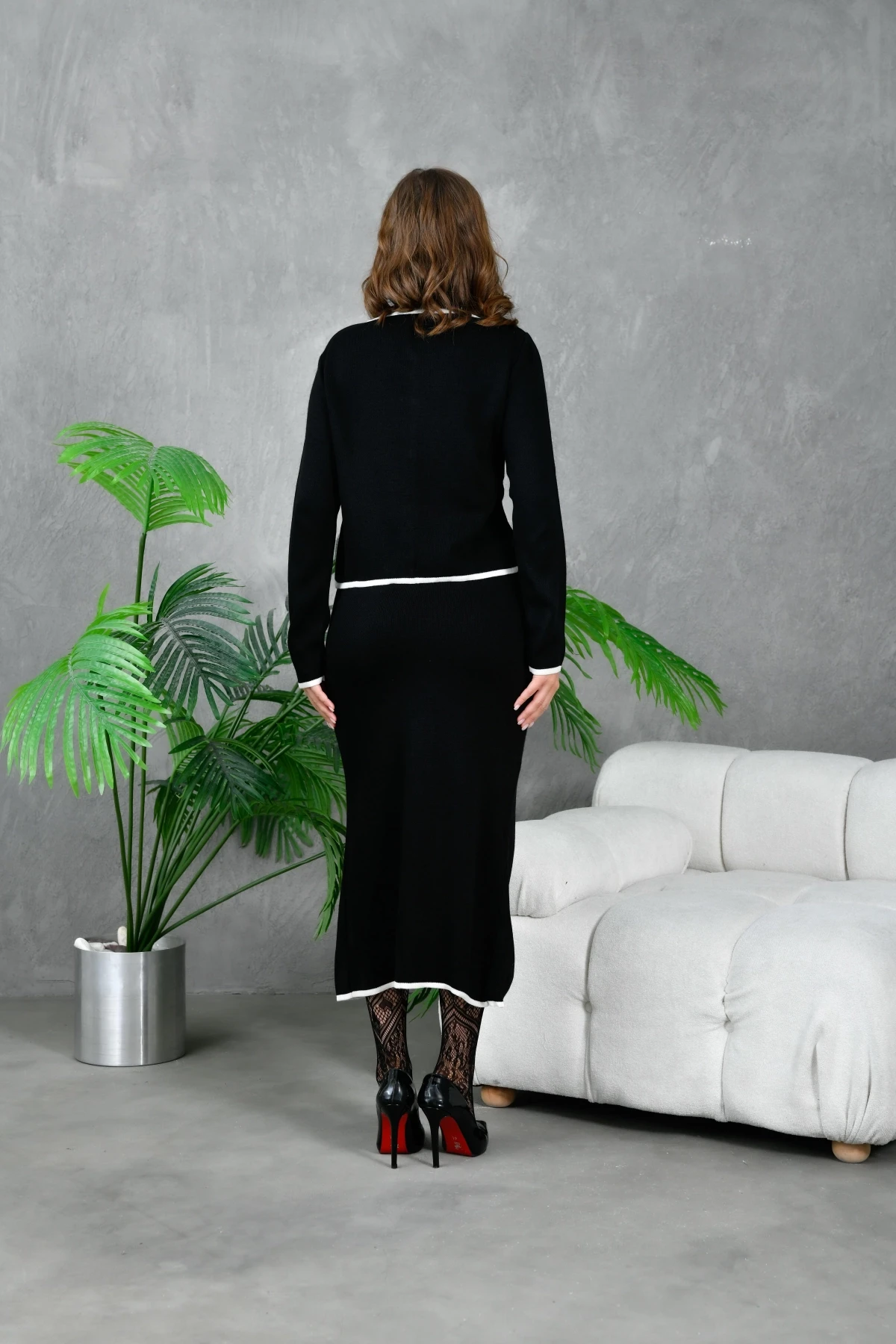 Kadın Bisiklet Yaka Fiyonk Detay İkili Triko Takım