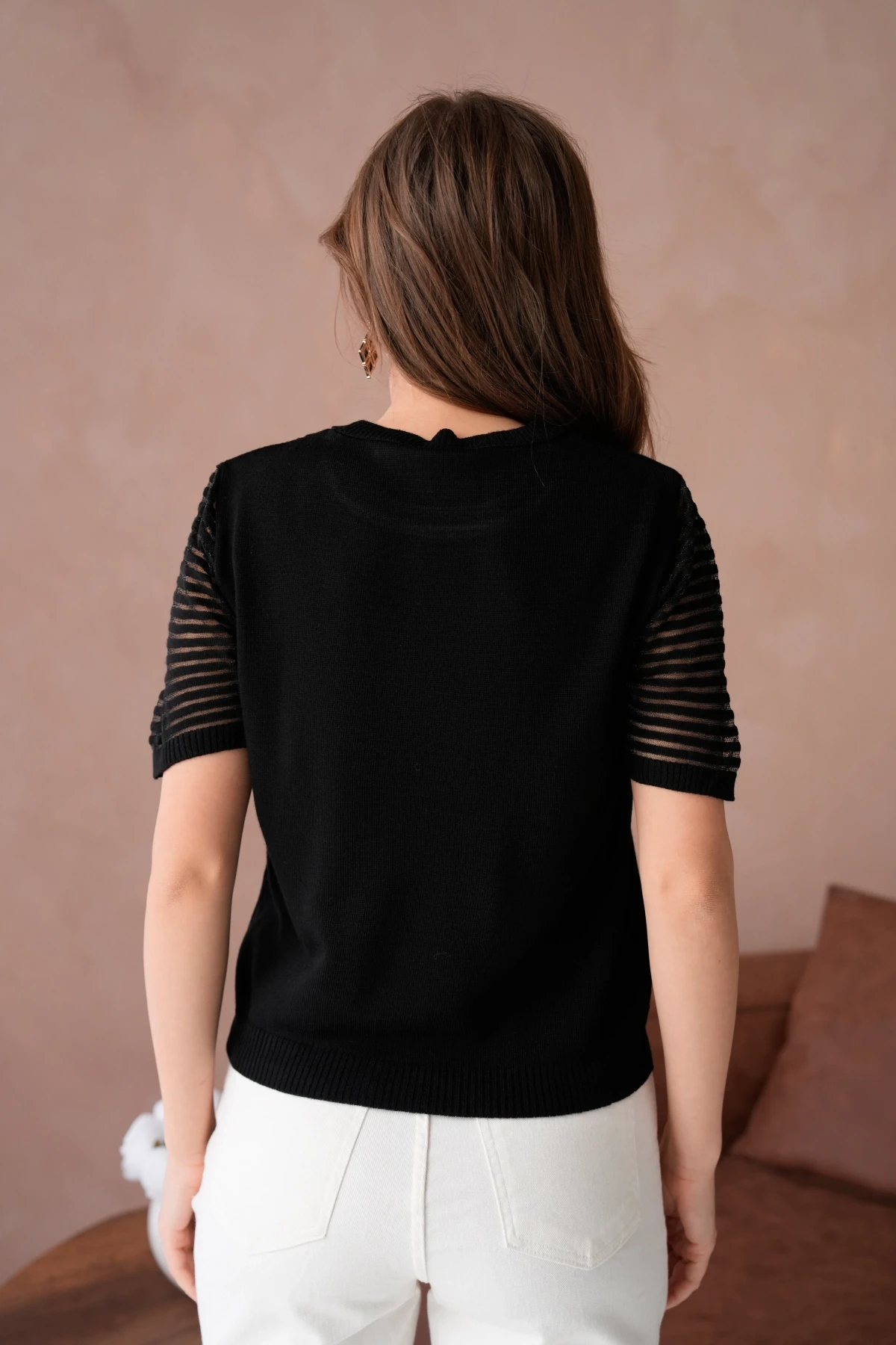 Kadın Bisiklet Yaka Gül Detay Kısa Kol Triko Kazak