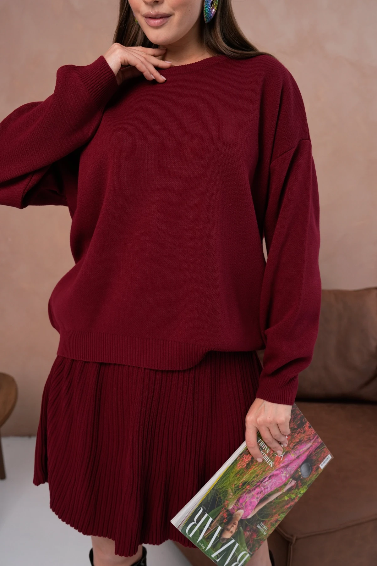 Kadın Bisiklet Yaka Kazak Etek İkili Takım