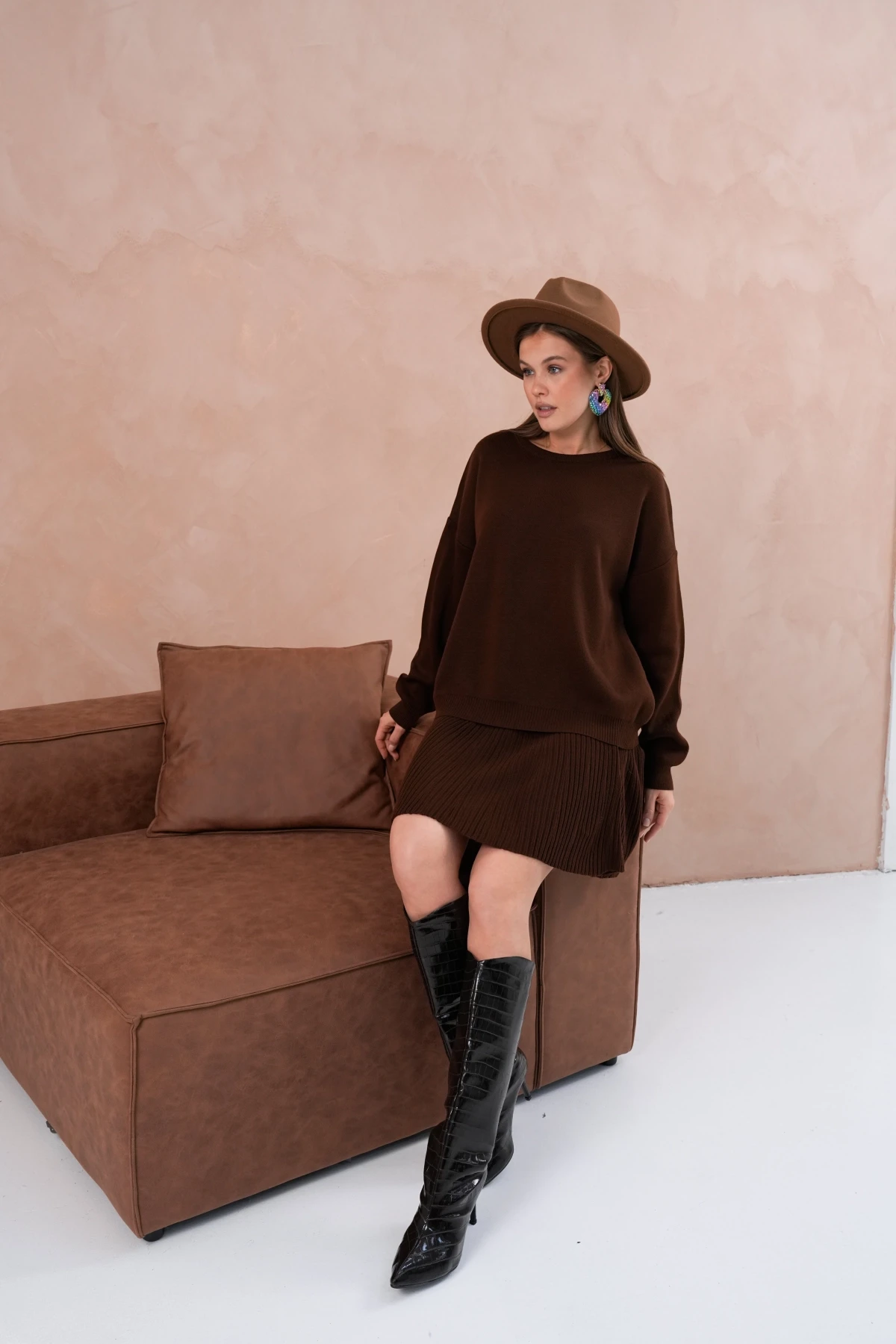 Kadın Bisiklet Yaka Kazak Etek İkili Takım