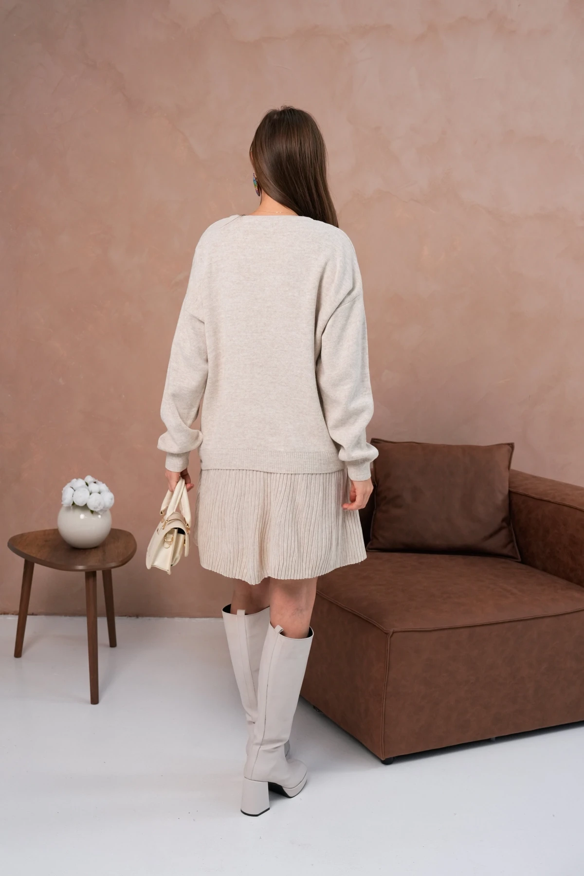 Kadın Bisiklet Yaka Kazak Etek İkili Takım