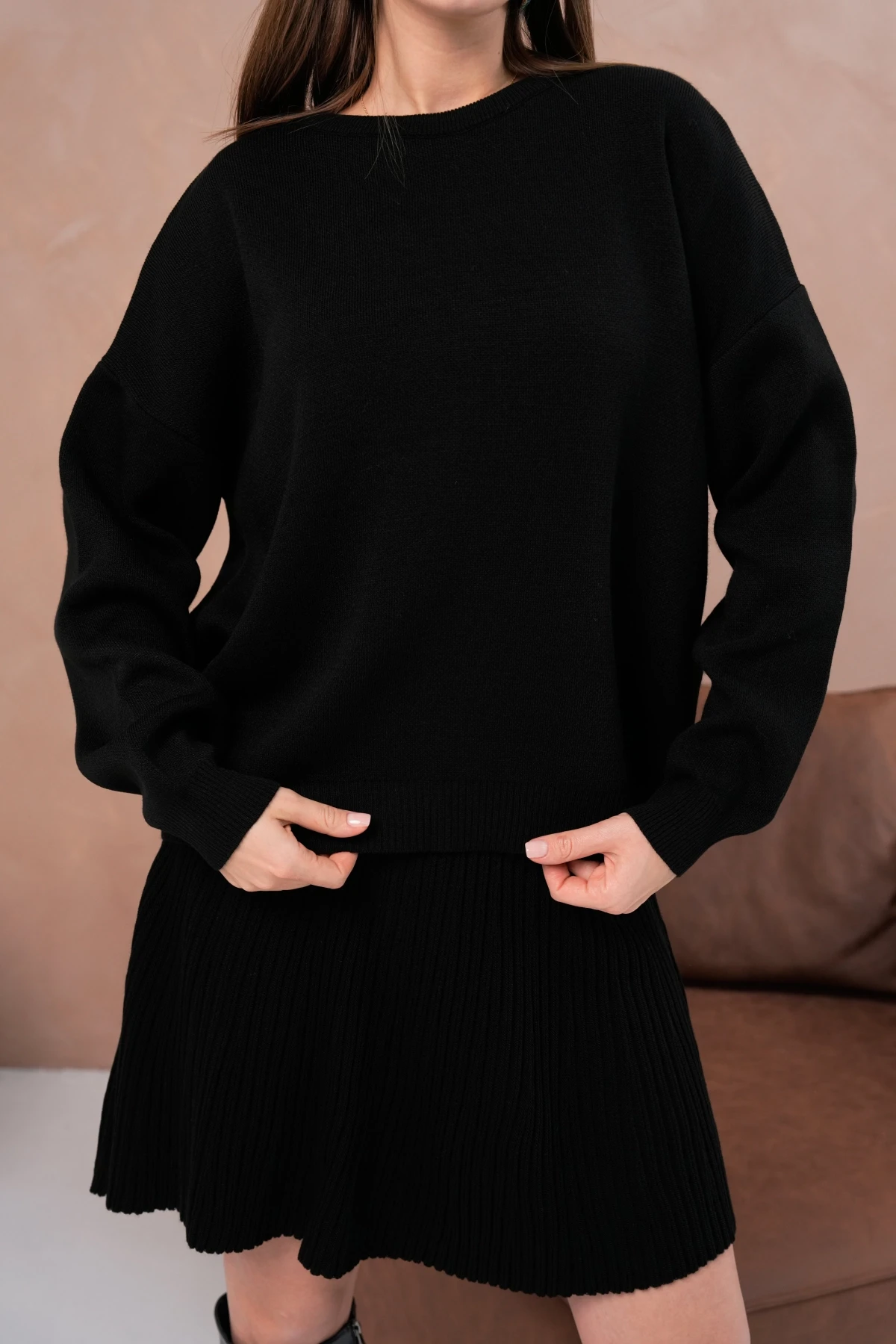 Kadın Bisiklet Yaka Kazak Etek İkili Takım