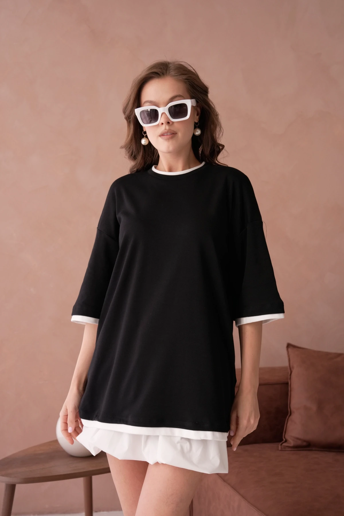 Bisiklet Yaka Kumaş Garnili Salaş Basic T-Shirt