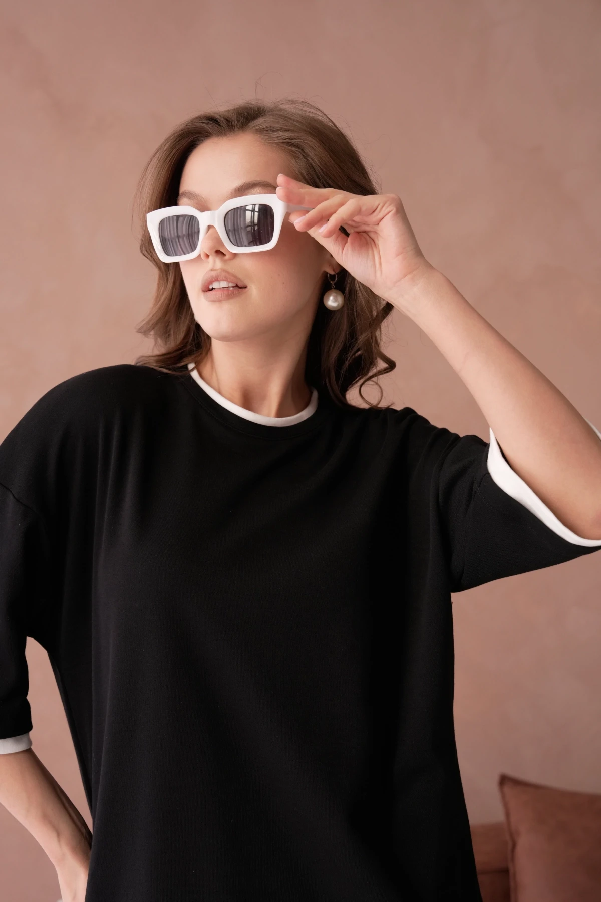 Bisiklet Yaka Kumaş Garnili Salaş Basic T-Shirt