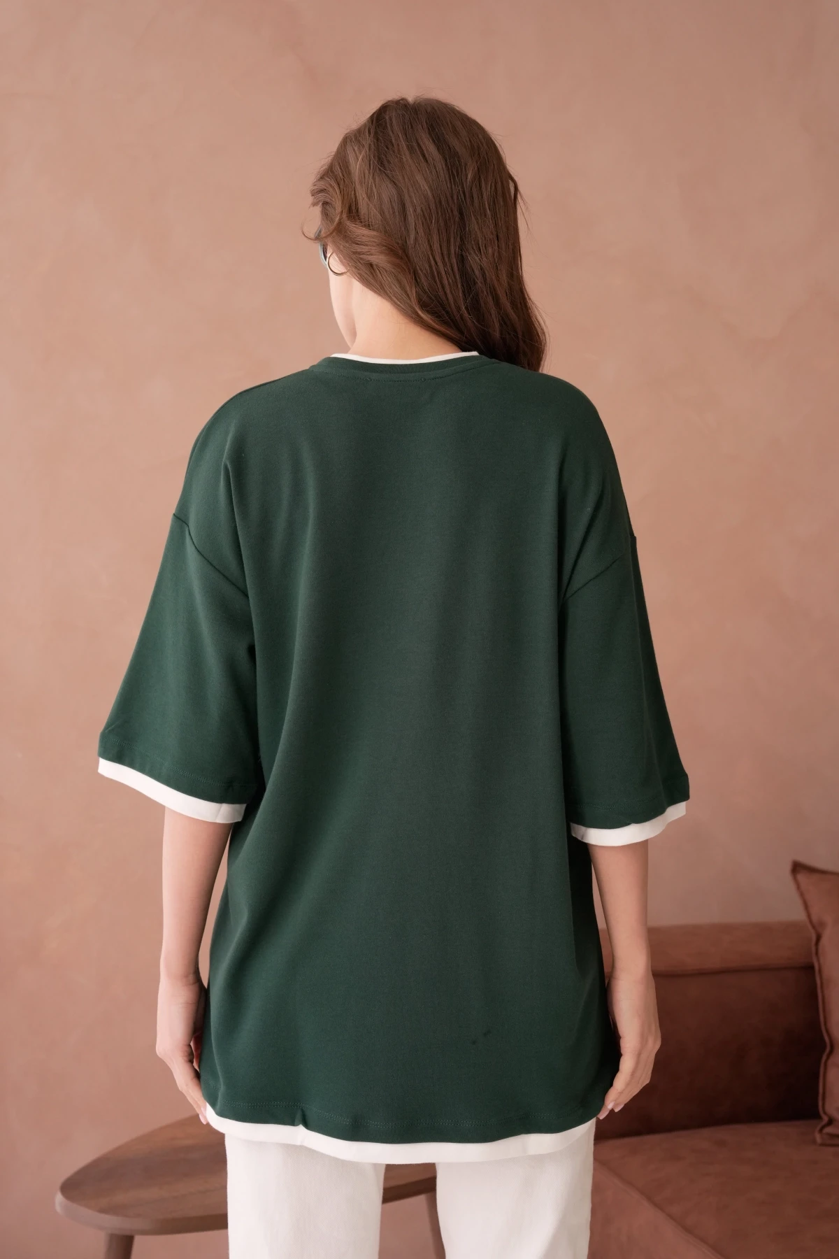 Bisiklet Yaka Kumaş Garnili Salaş Basic T-Shirt