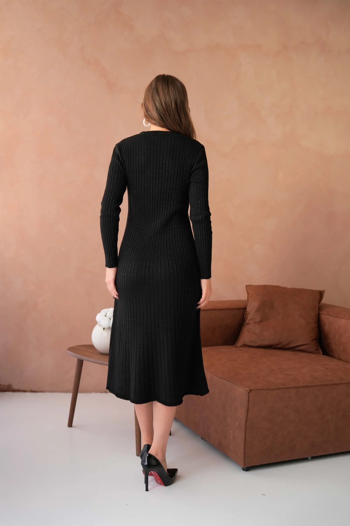 Kadın Bisiklet Yaka Lurex Uzun Triko Elbise