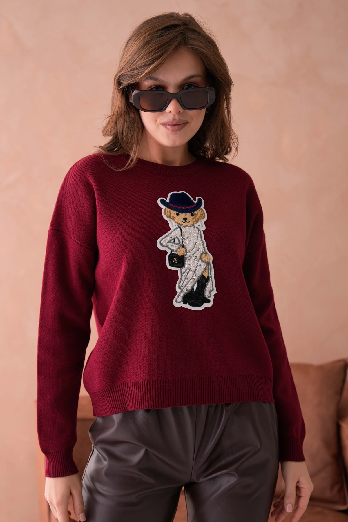 Kadın Bisiklet Yaka Nakış Deaty Triko Kazak