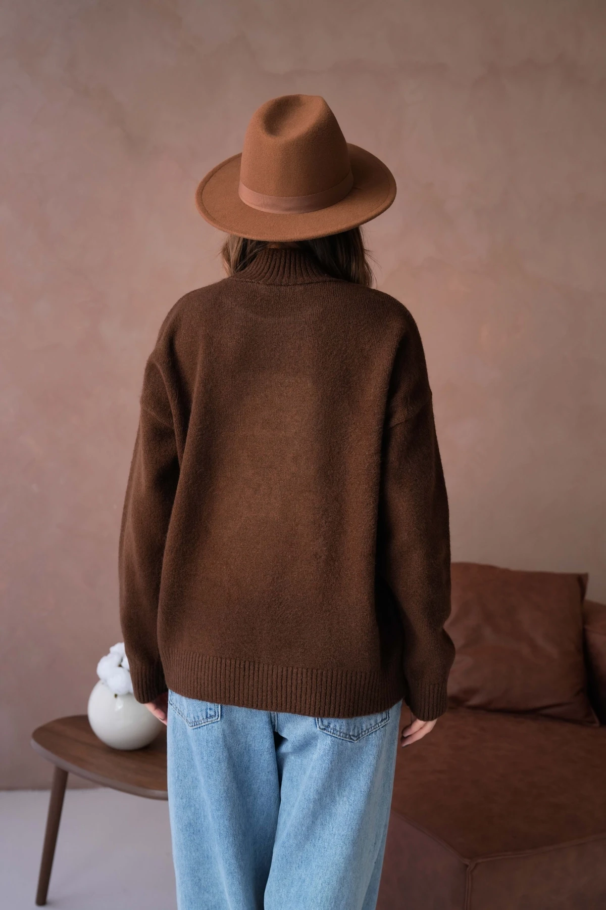 Kadın Bisiklet Yaka Nakış Detaylı Salaş Triko Kazak