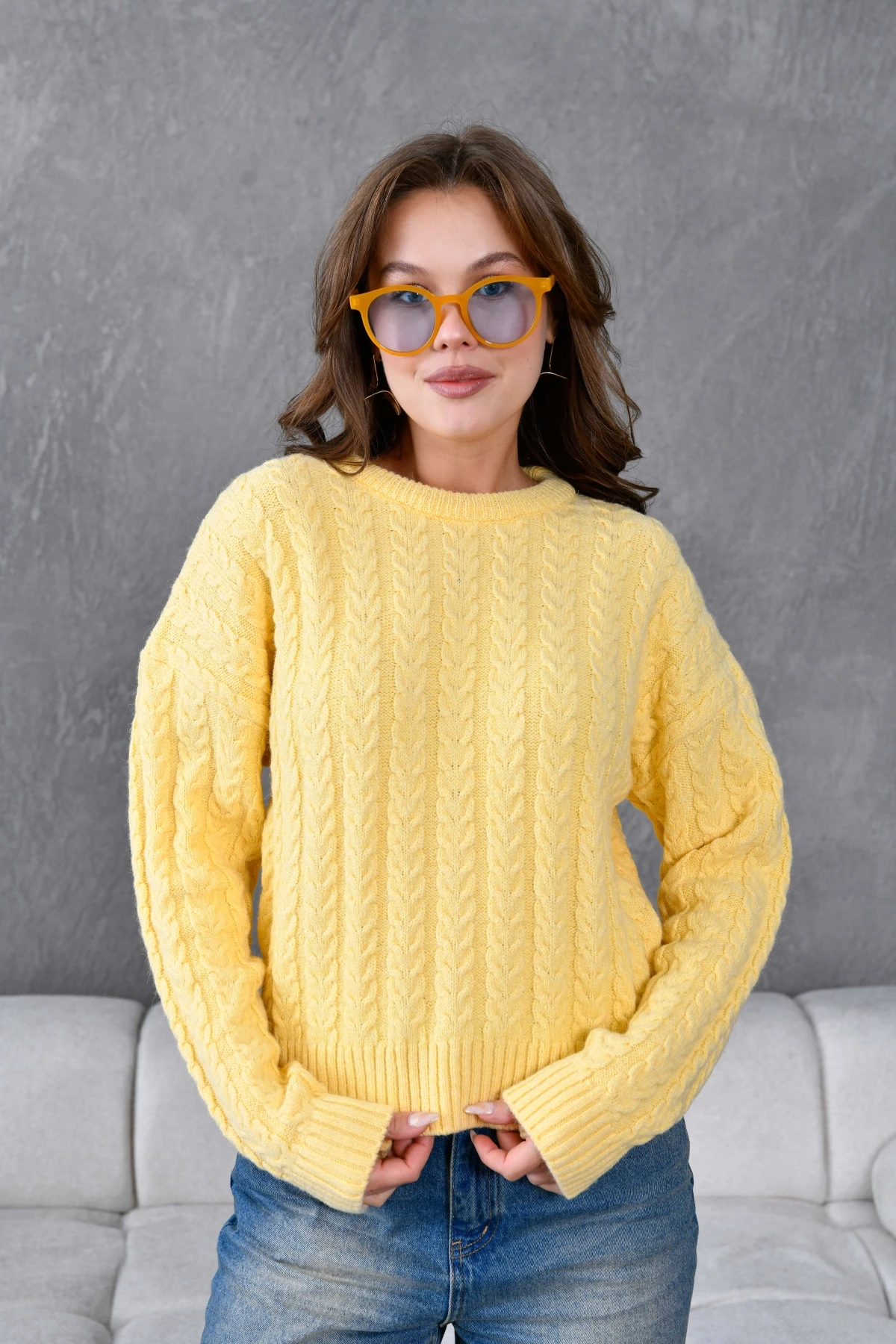 Kadın Bisiklet Yaka Örgü Detay Triko Kazak