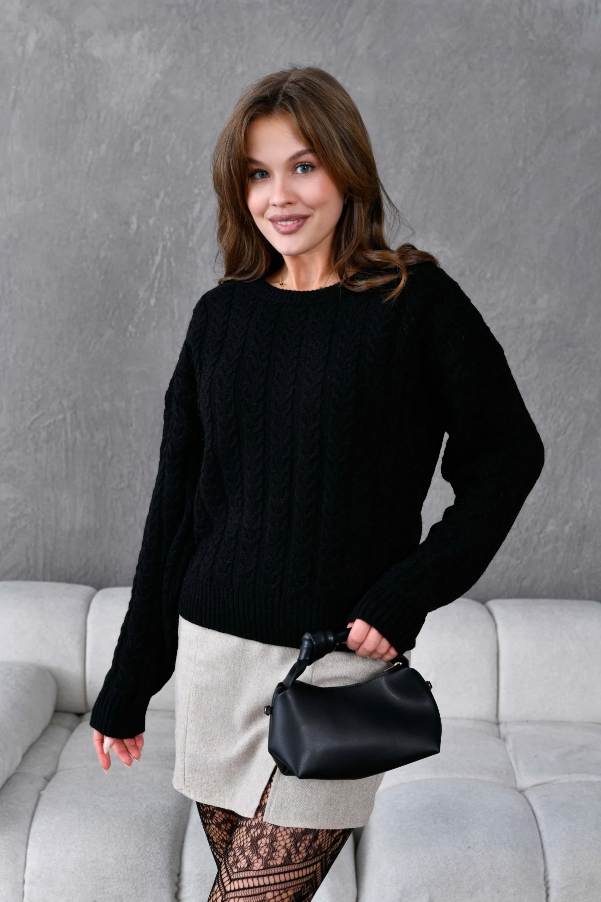 Kadın Bisiklet Yaka Örgü Detay Triko Kazak