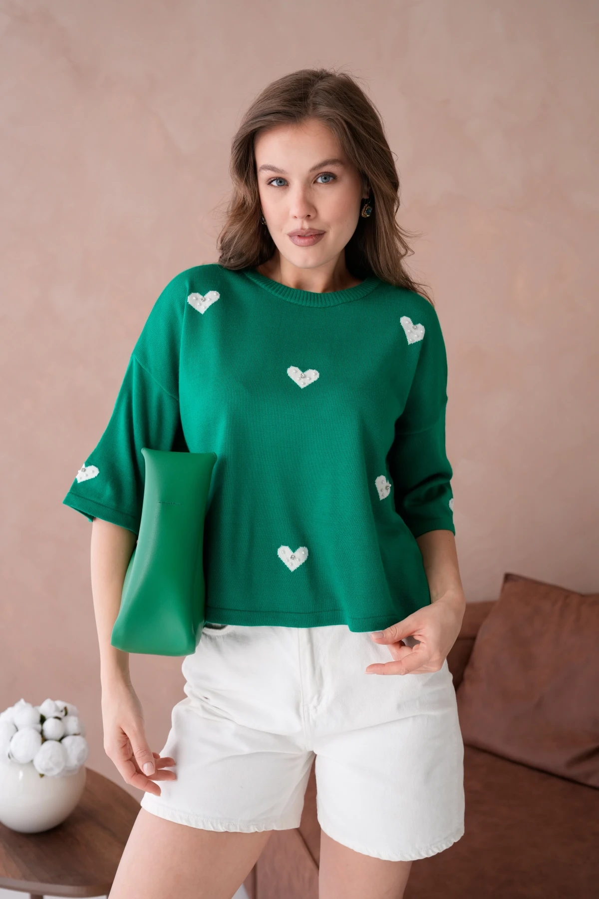 Kadın Bisiklet Yaka Taş İşlemeli Salaş Triko Kazak