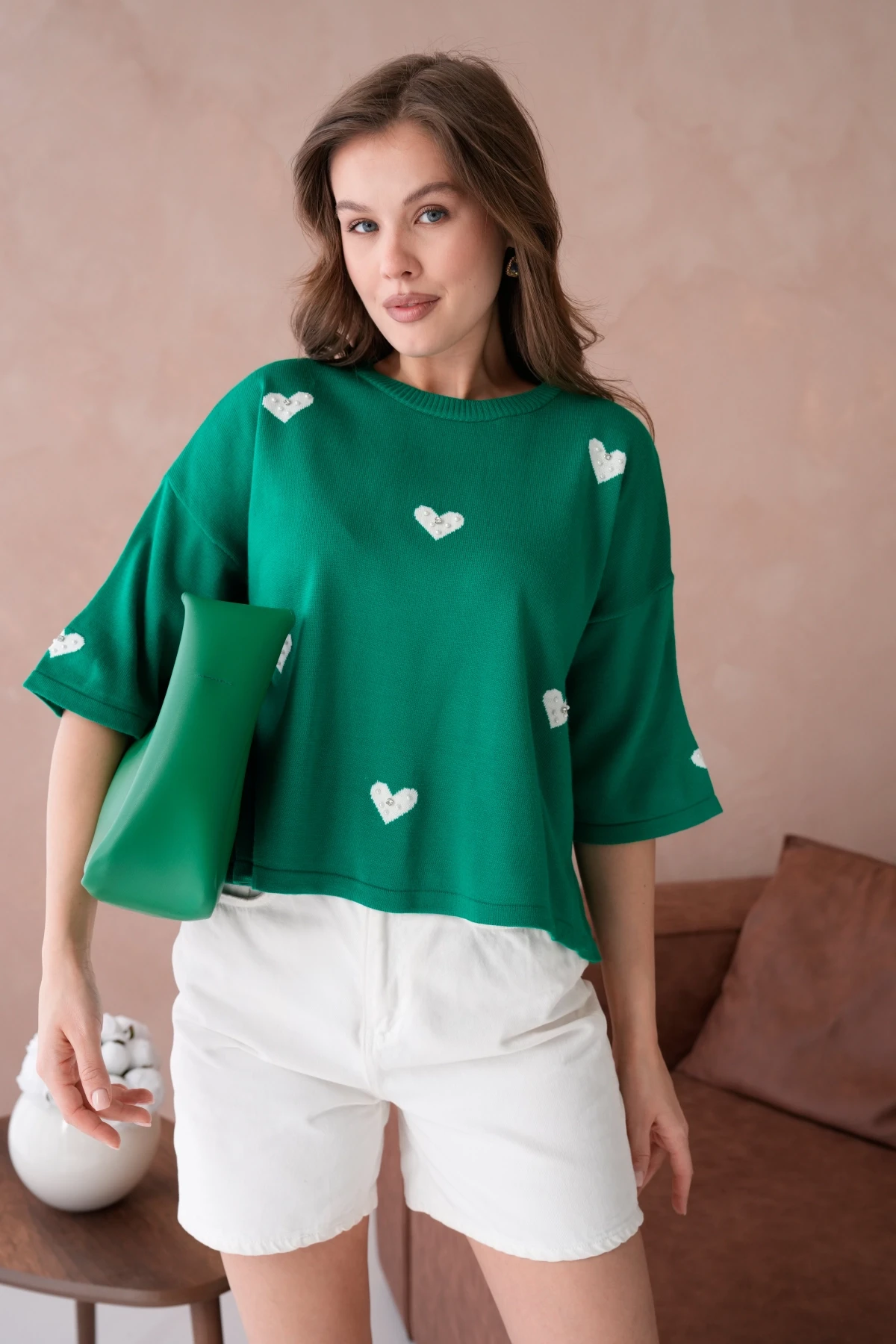 Kadın Bisiklet Yaka Taş İşlemeli Salaş Triko Kazak