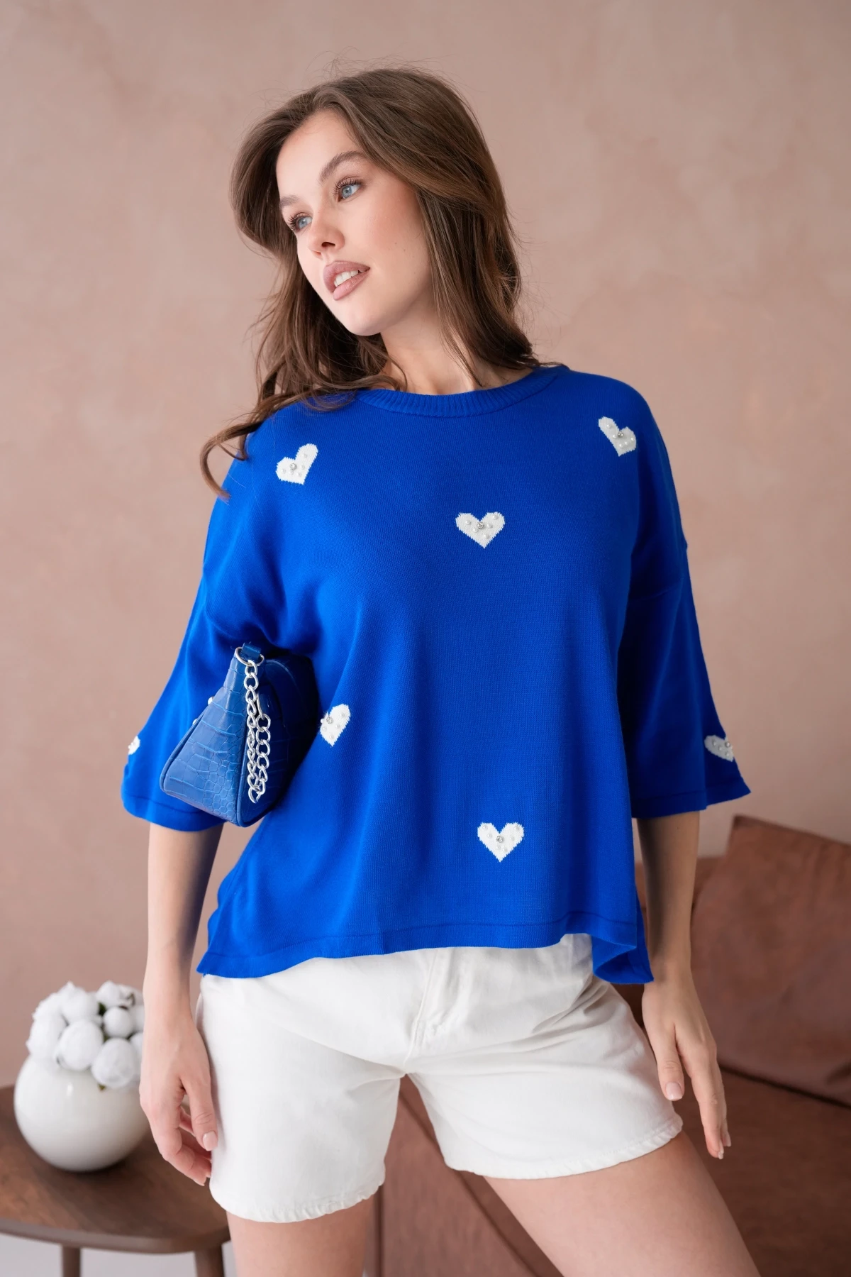 Kadın Bisiklet Yaka Taş İşlemeli Salaş Triko Kazak