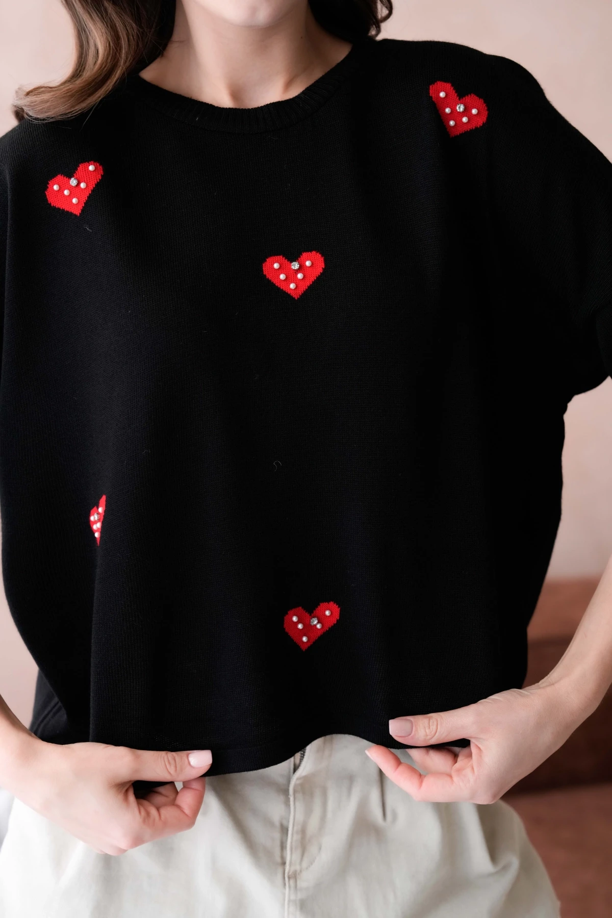 Kadın Bisiklet Yaka Taş İşlemeli Salaş Triko Kazak