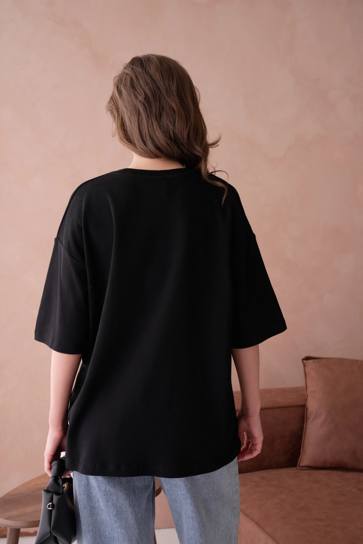 Bisiklet Yaka Varak Baskılı Salaş Basic T-Shirt