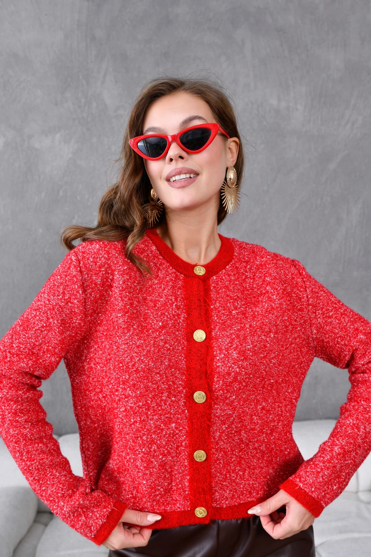 Kadın Düğme Detay Bürümcük Triko HIrka