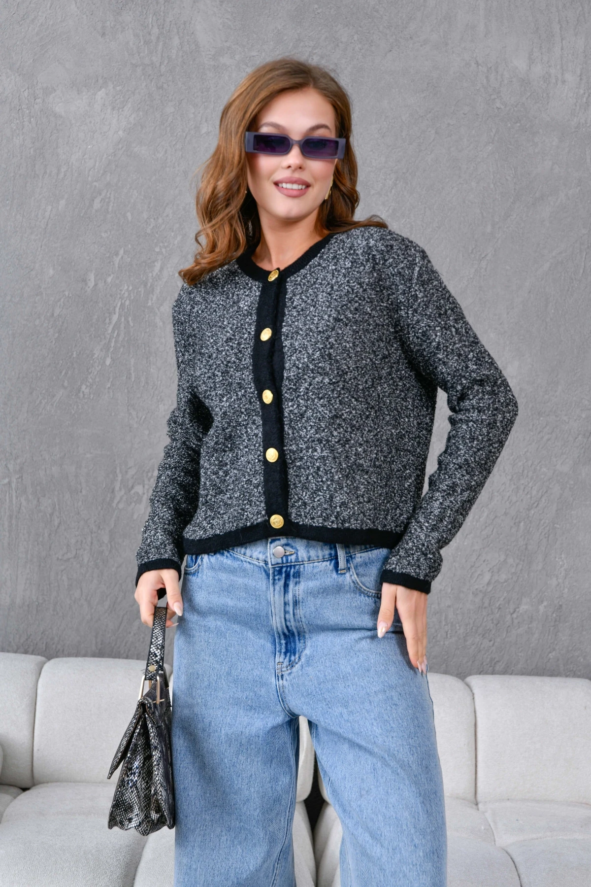 Kadın Düğme Detay Bürümcük Triko HIrka