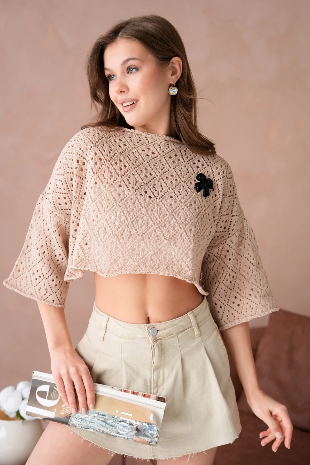 Kadın Kayık Yaka Ajurlı Triko Kazak