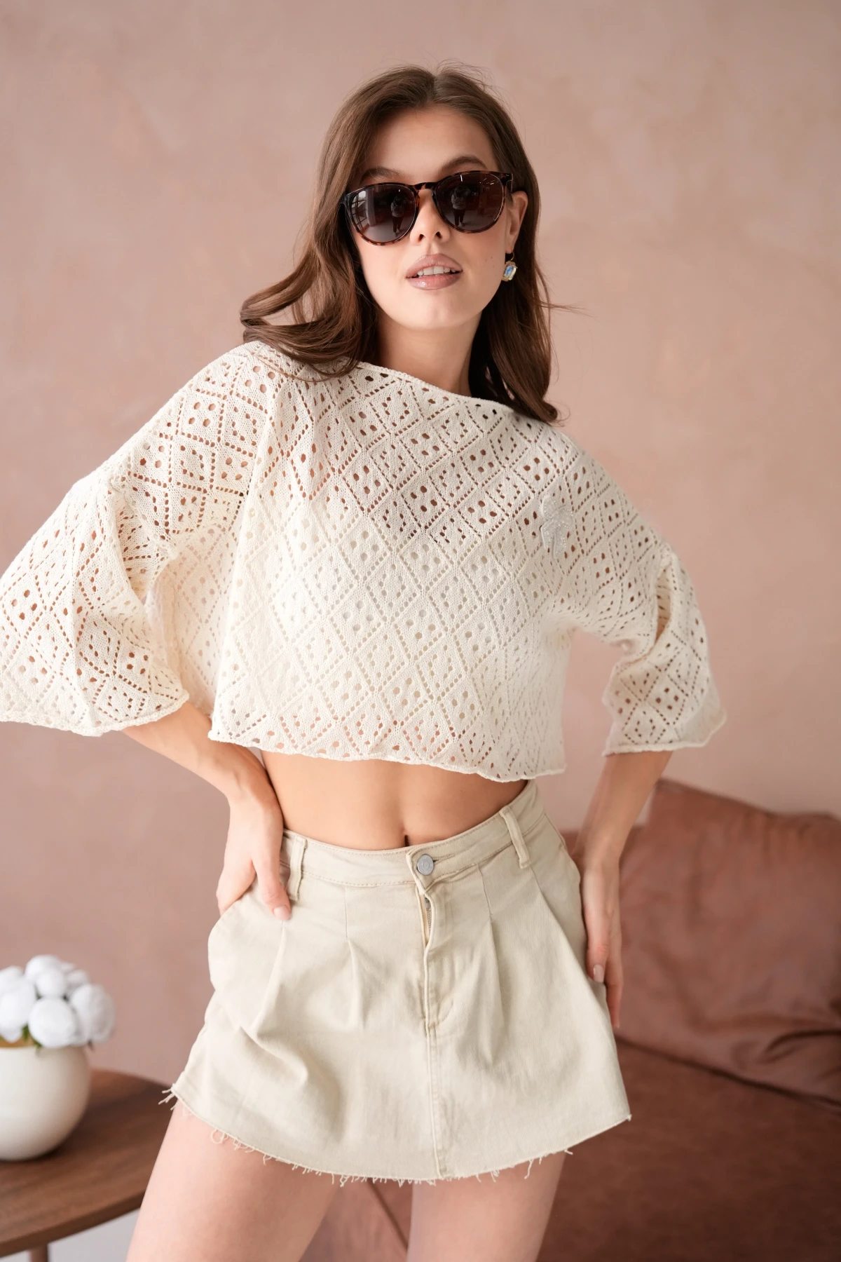 Kadın Kayık Yaka Ajurlı Triko Kazak