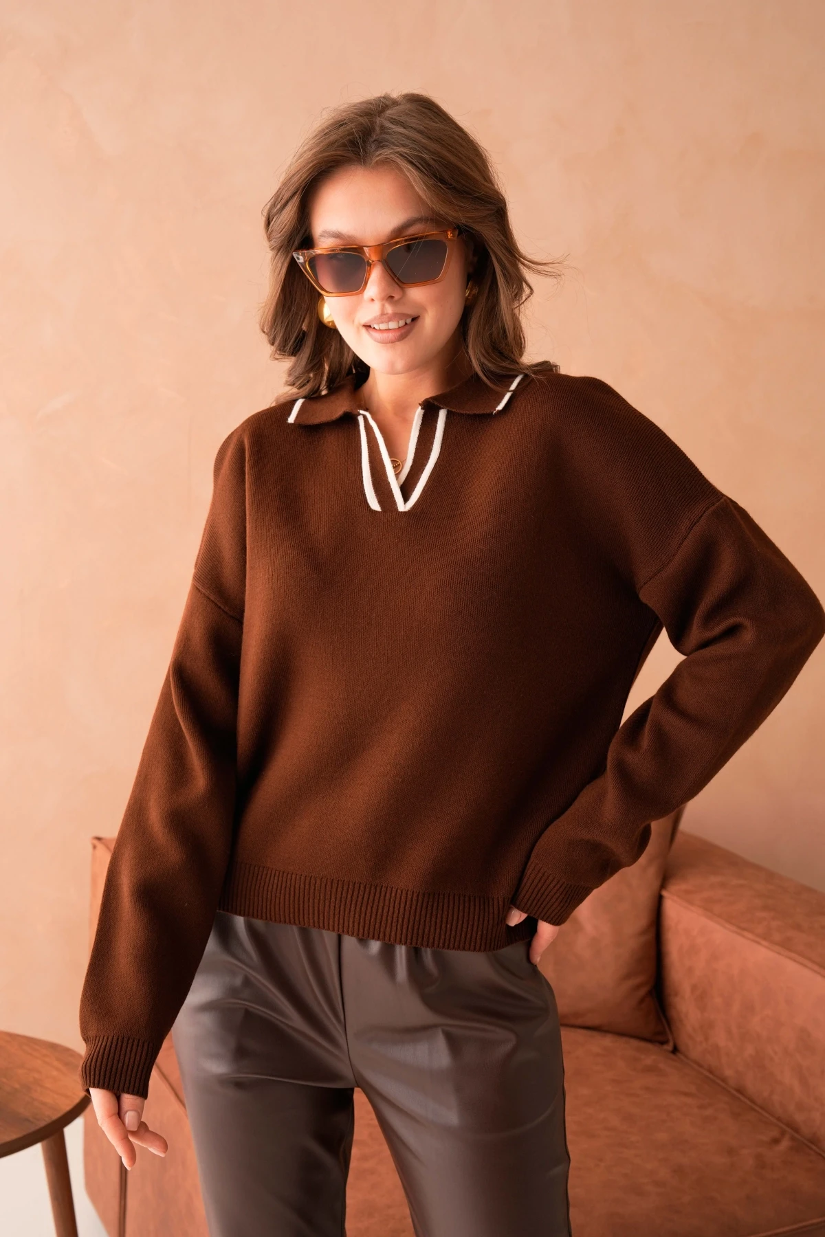 Kadın Poloyaka Salaş Triko Kazak