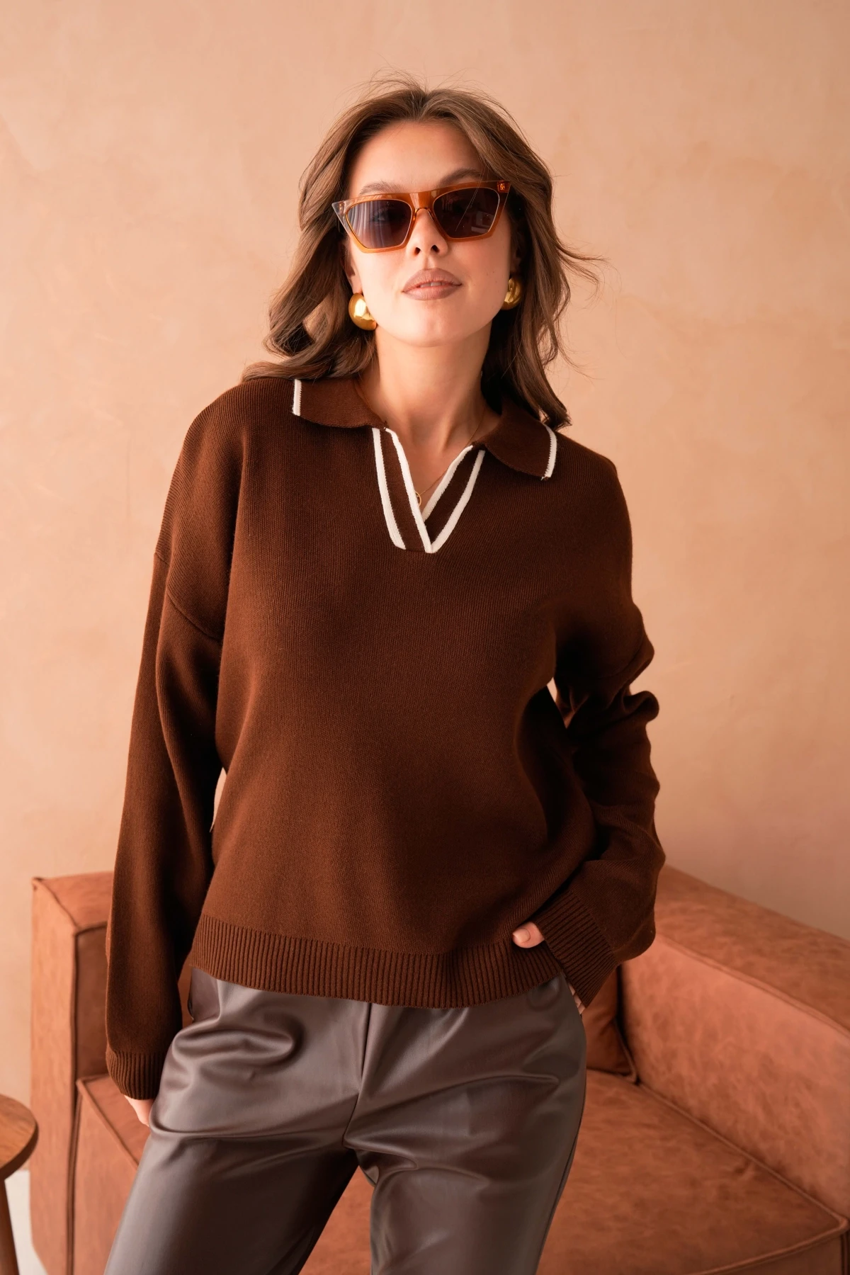 Kadın Poloyaka Salaş Triko Kazak